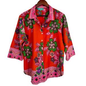 Antica Sartoria By Giacomo Medium Red Tropical Blouse Beach Shirt Top Beach